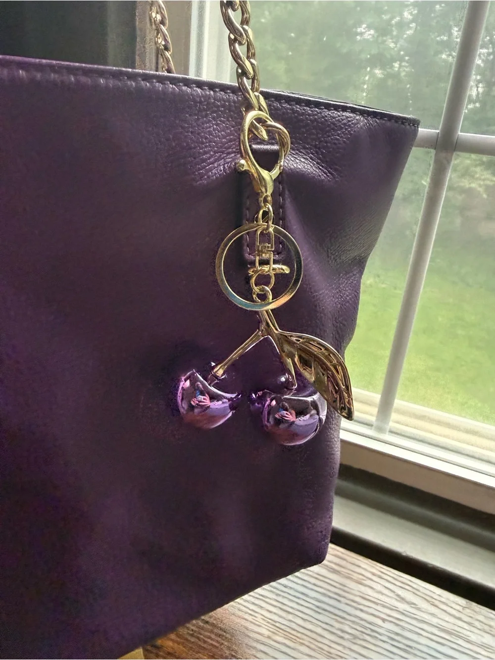 Michael Kors Purple Leather Tote Bag with Pink Scarf Accent - Picture 2 of 9